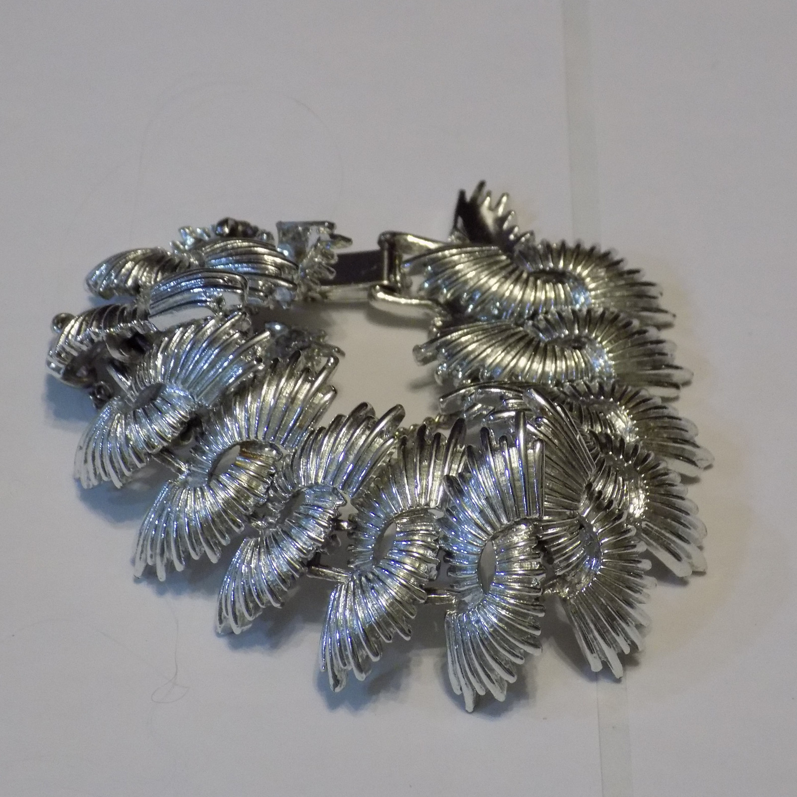 Vintage Silver Tone wide textured Bracelet 7″ Long with Safety Chain 23