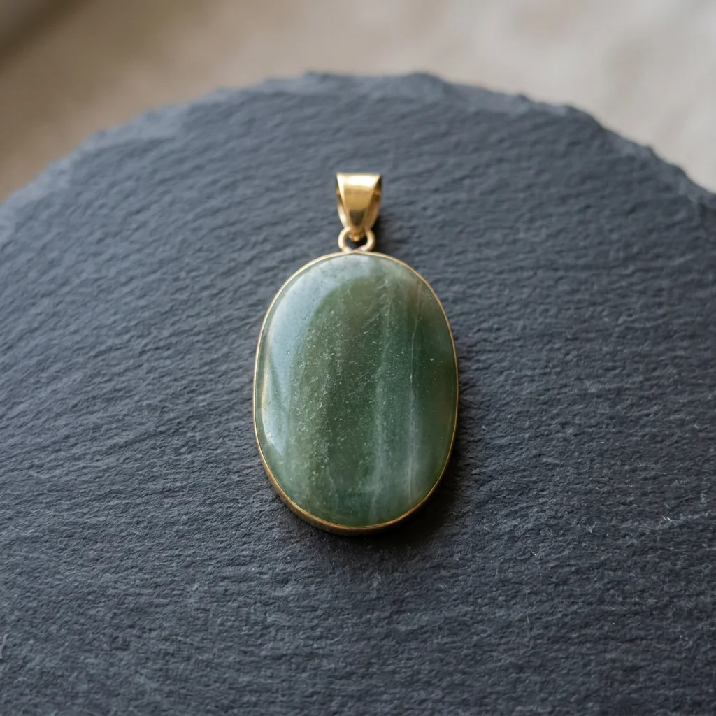 Natural Serpentine Cabochon Brass Pendant Handmade Boho Gemstone Jewelry