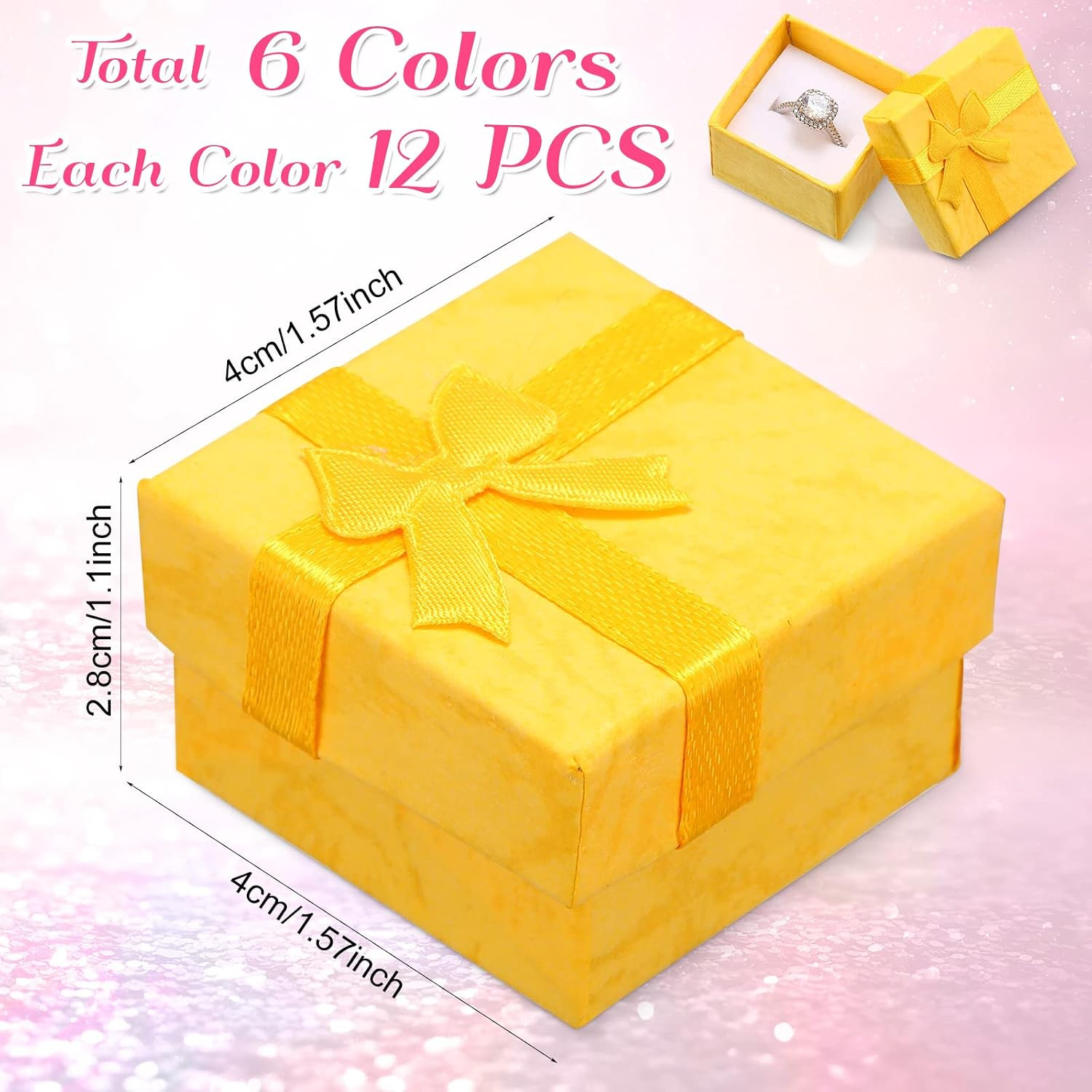 72 Pcs Ring Boxes Bulk Cardboard Jewelry Gift Box with Ribbon Bow Small Gift