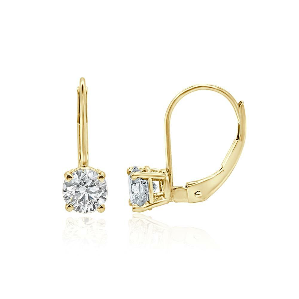 Solitaire Leverback Studs Earrings SI2 H 1.01 Ct Natural Diamond 14K White Gold
