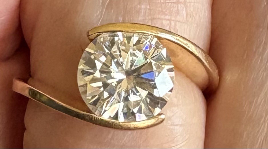 Forever ONE 3ct D-E-F Round Cut Moissanite 14k YG Solitaire Engagement Ring Sz 8