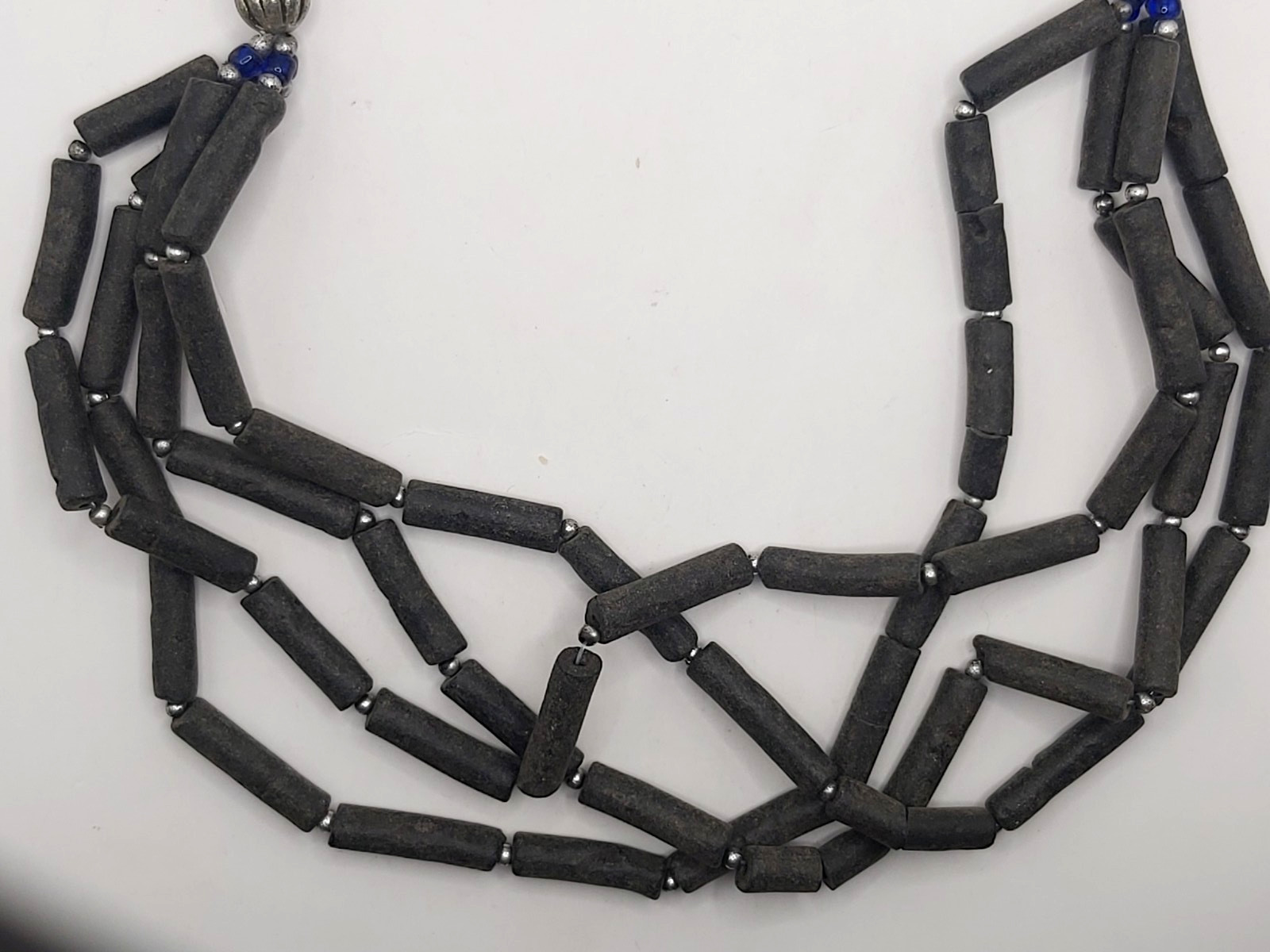 Vintage Berber Moroccan Trade Bead Necklace Black Tube Beads Multi Strand Ethnic