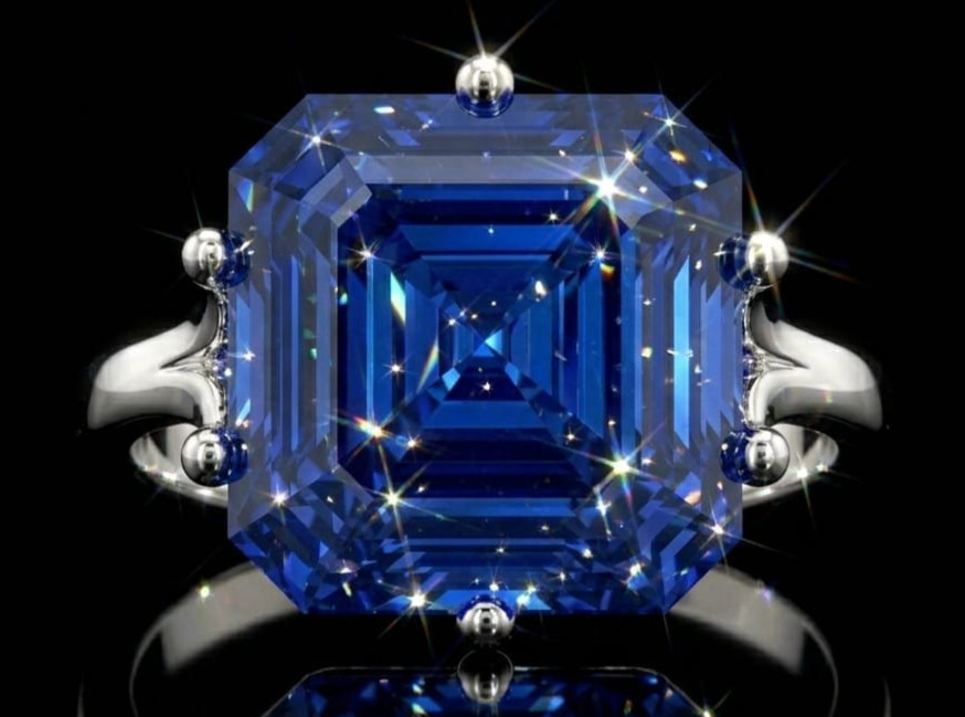5.00 Ct Certified Asscher Shape Blue Natural Diamond Ring VVS1 White Gold Finish