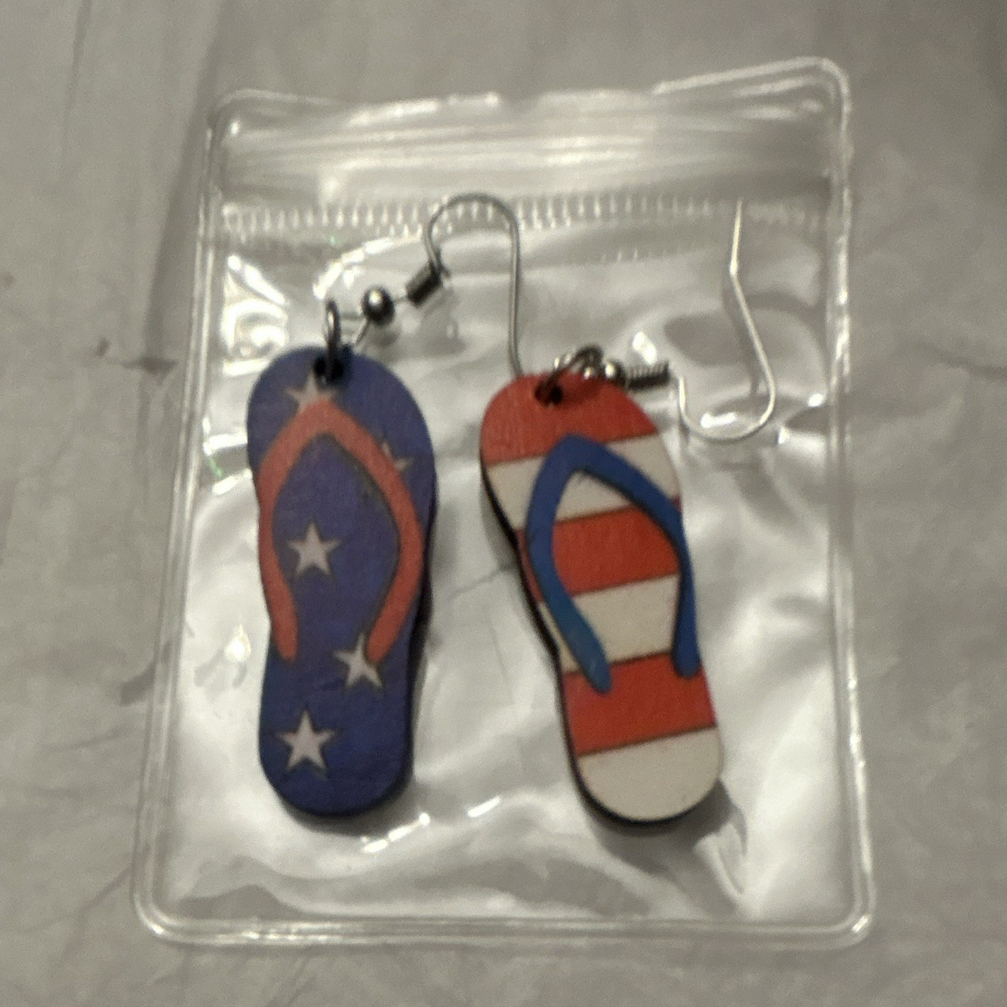 Flip Flop Dangle Drop Hook Earrings Wood Multicolor Beach Theme