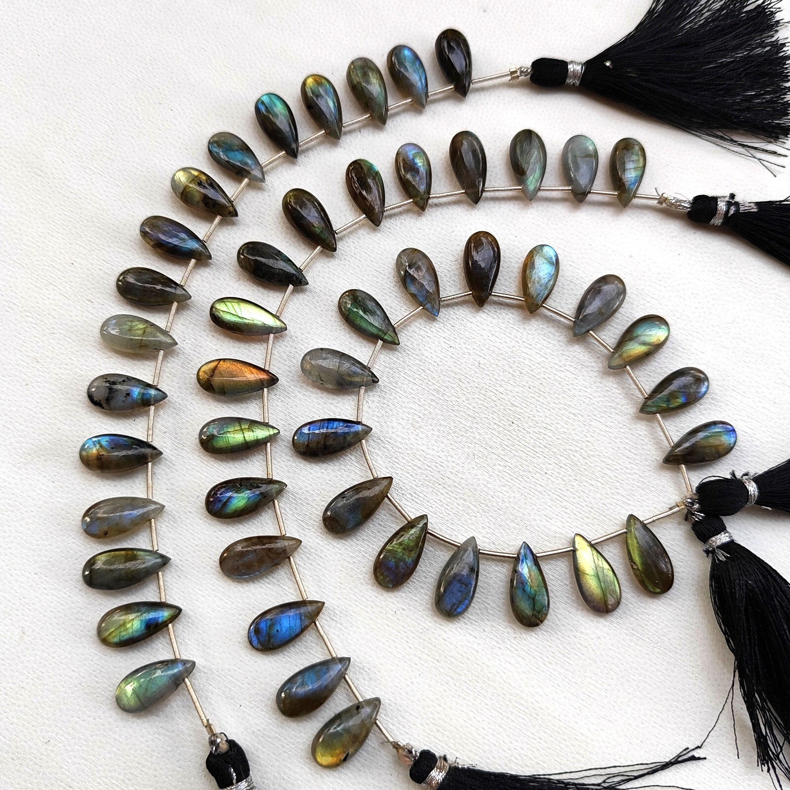 Natural Rainbow Fire Labradorite Gems 15×7 mm Size Smooth Pear Shape Beads 6.5″
