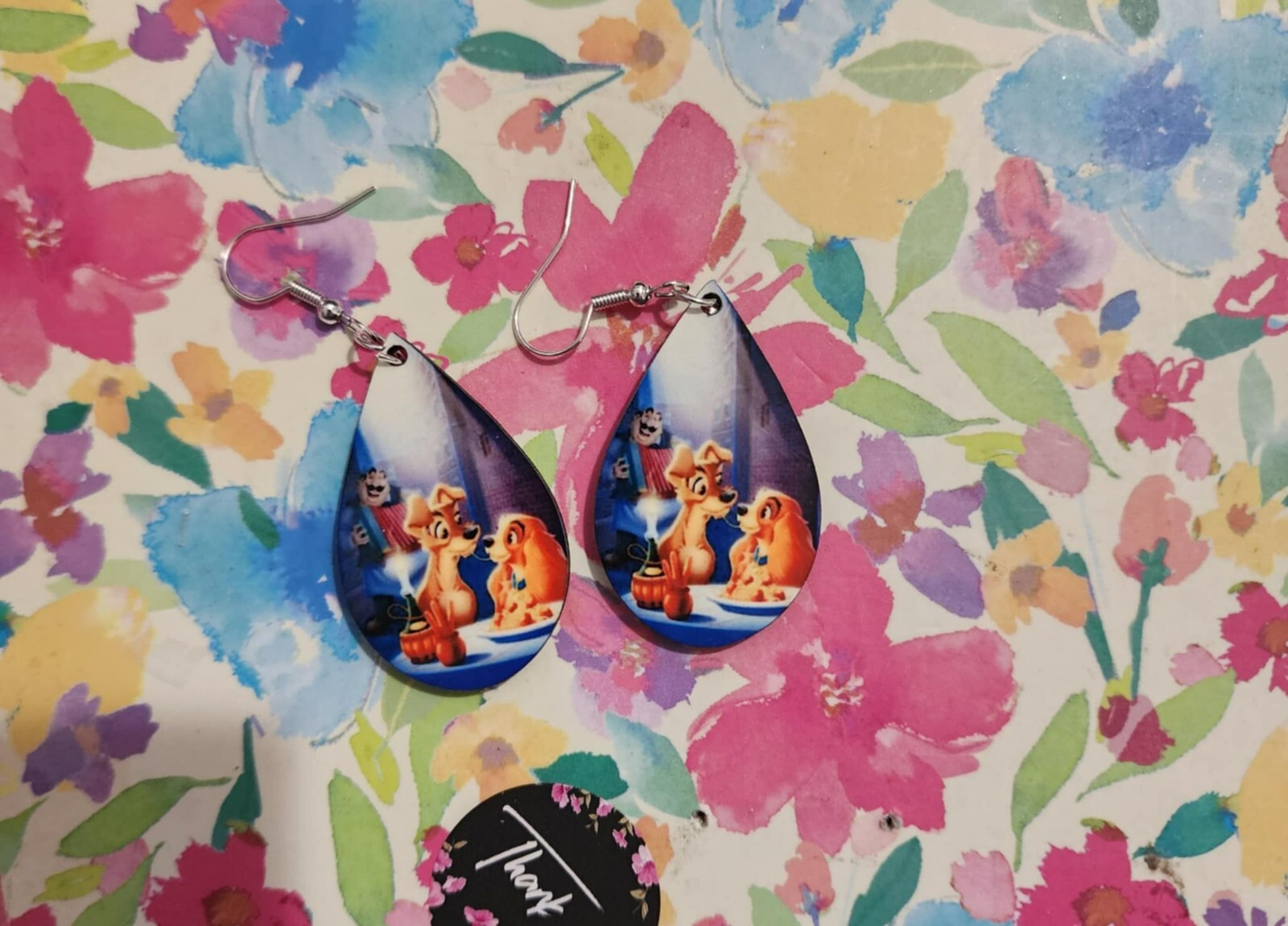 Lady and the Tramp Wooden Teardrop Earrings with Hypoallergenic Hooks