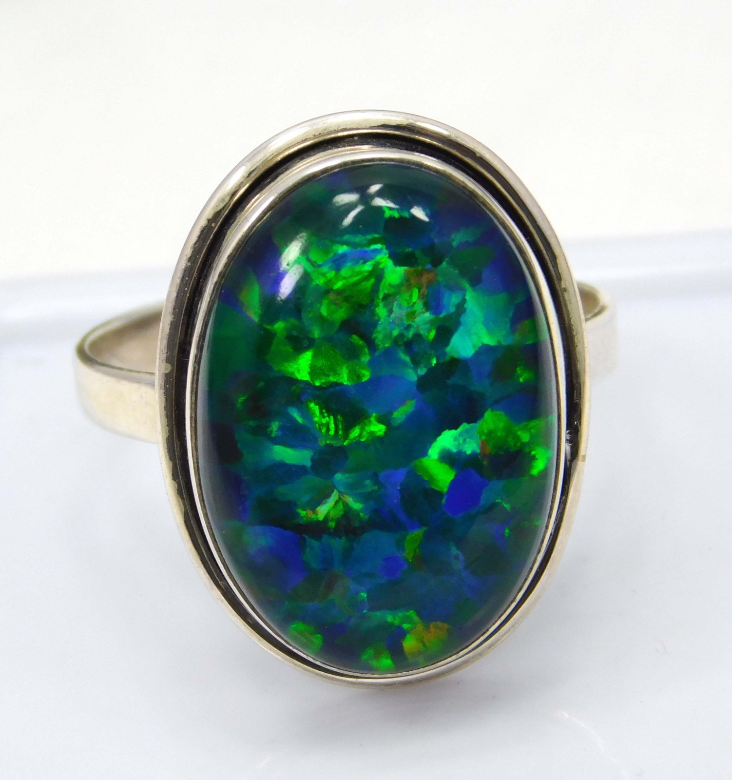 22.65 Ct Natural Australian Aura Opal Ring 925 Sterling Silver Handmade