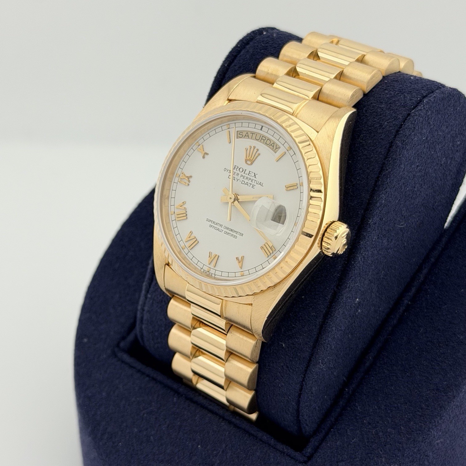 Rolex Day Date President 18038 36mm Quickset White Roman Dial 18k Yellow Gold