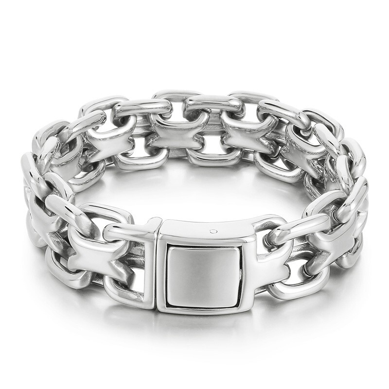 Polished Stainless Steel Interlocking Link Chain Bracelet 20mm 9.2inch For Mens