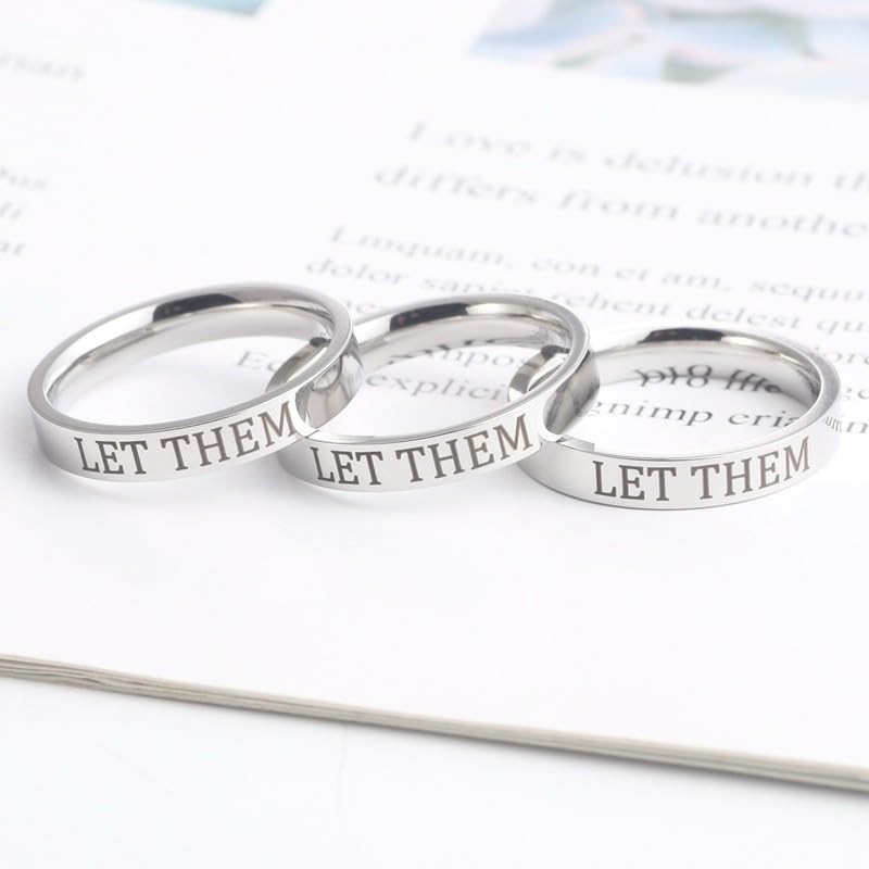 Q&D&S Let Them Ring Stainless Steel Stackable Rings Inspirational 6, silver