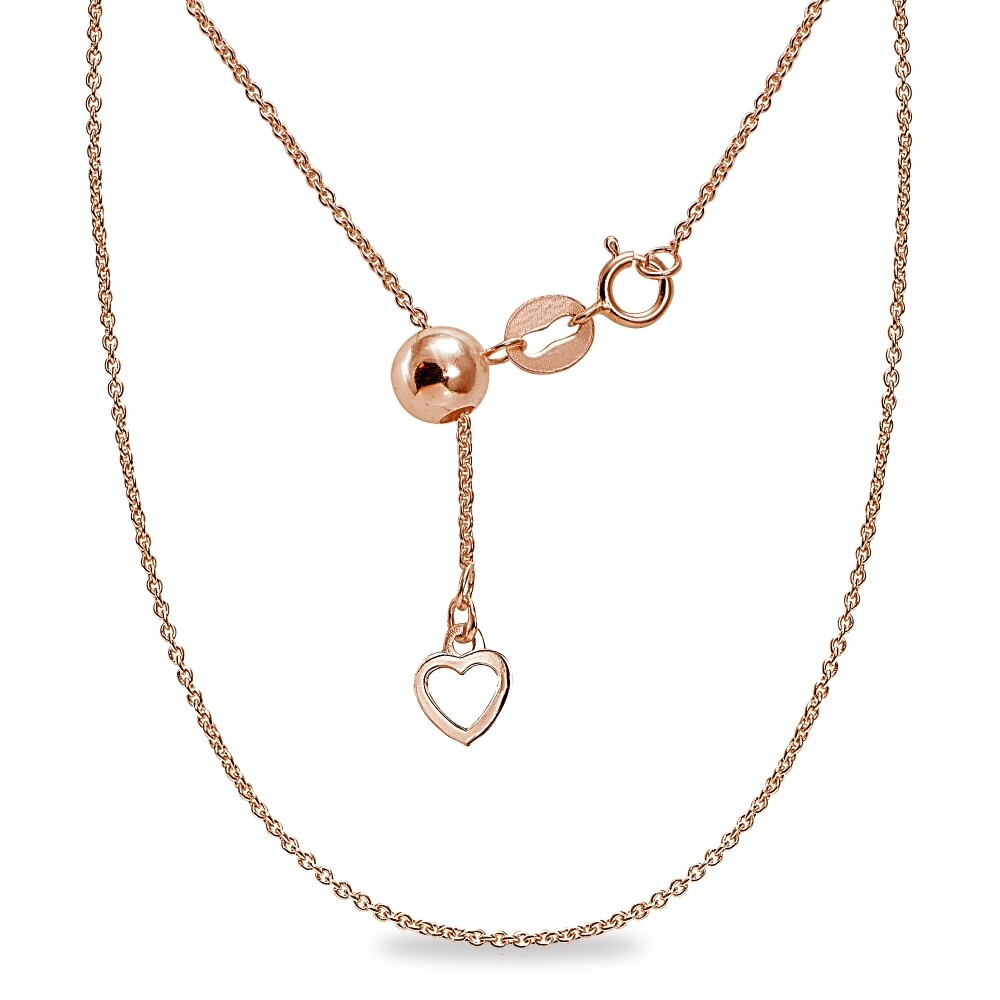 Rose Gold Flashed Sterling Silver Adjustable Rolo Bolo Chain Necklace 20″ Inches