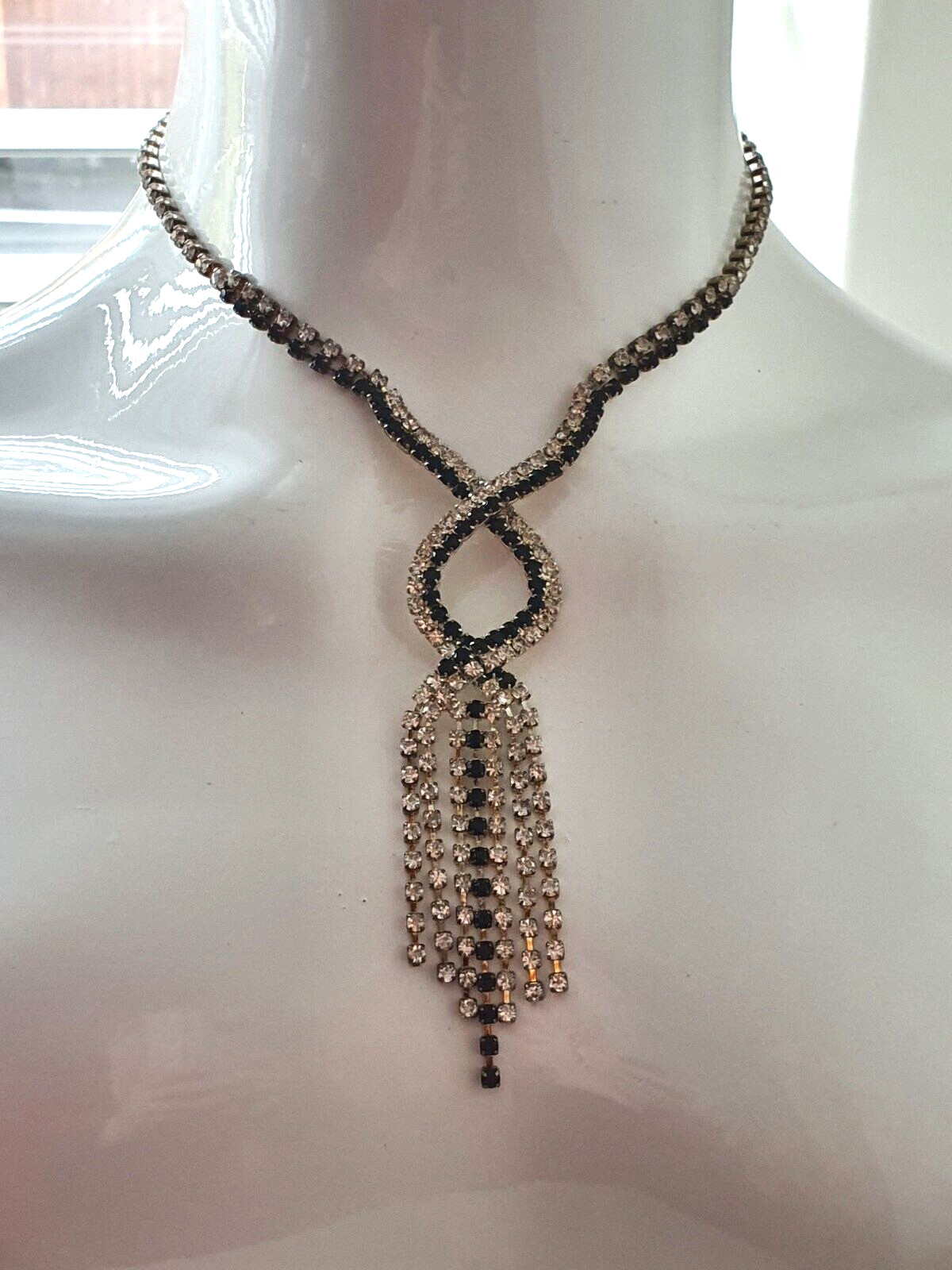 Sparkly Purple Clear Rhinestone Silver Tone Crossover Tassel Y-Drop Necklace