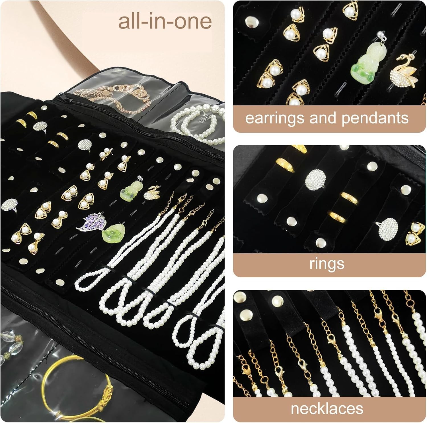Velvet Travel Jewelry Case Roll Bag Organizer for Necklace Bracelet Earrings …
