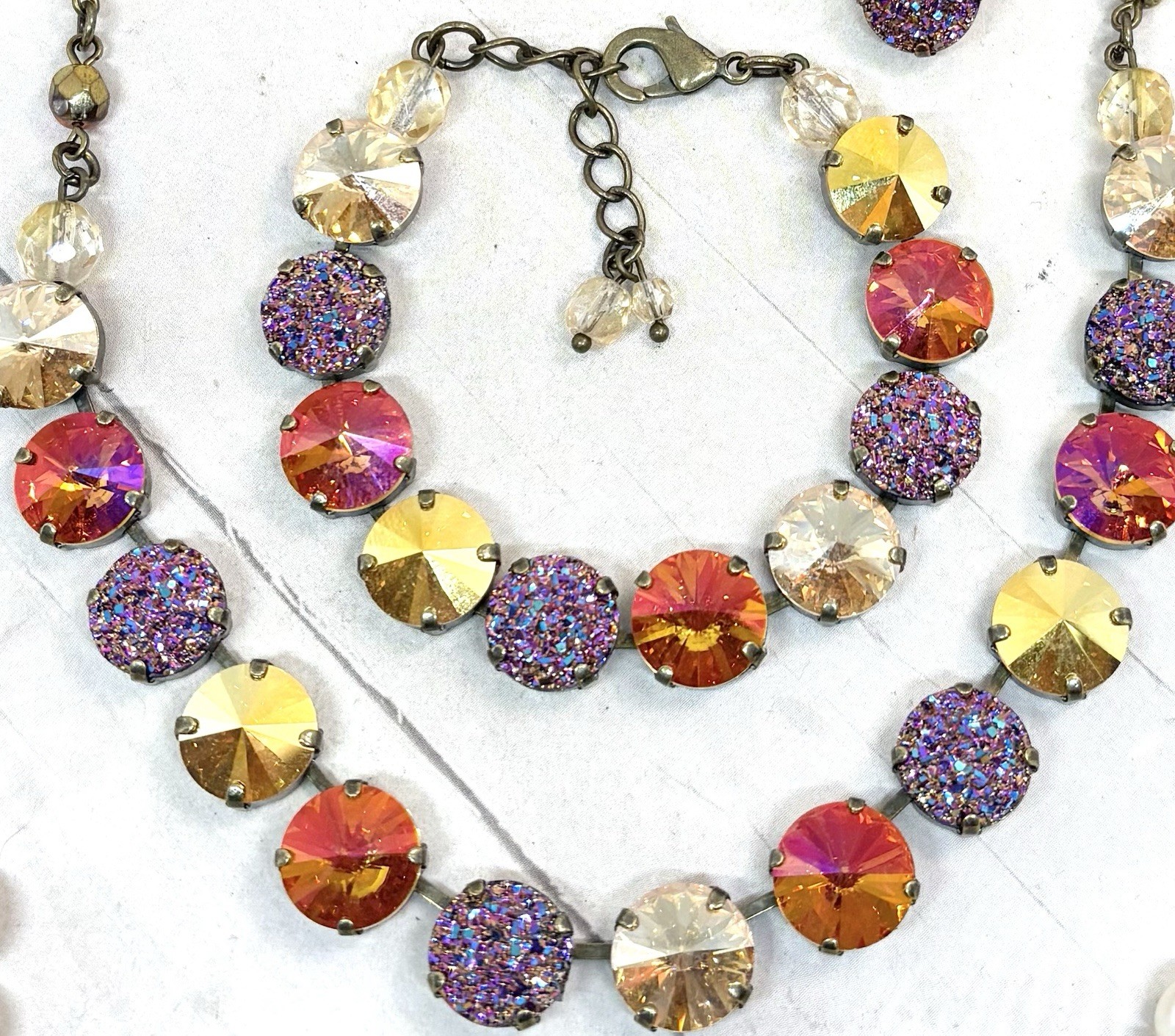 Brass Plated Orange Glitter Cup Chain Bracelet made with Metallic Gold Crystals