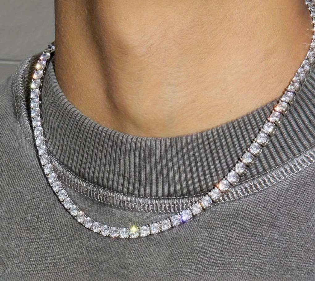 925 Silver Eye-Catching moissanite Hip Hop Tennis Chain Necklace