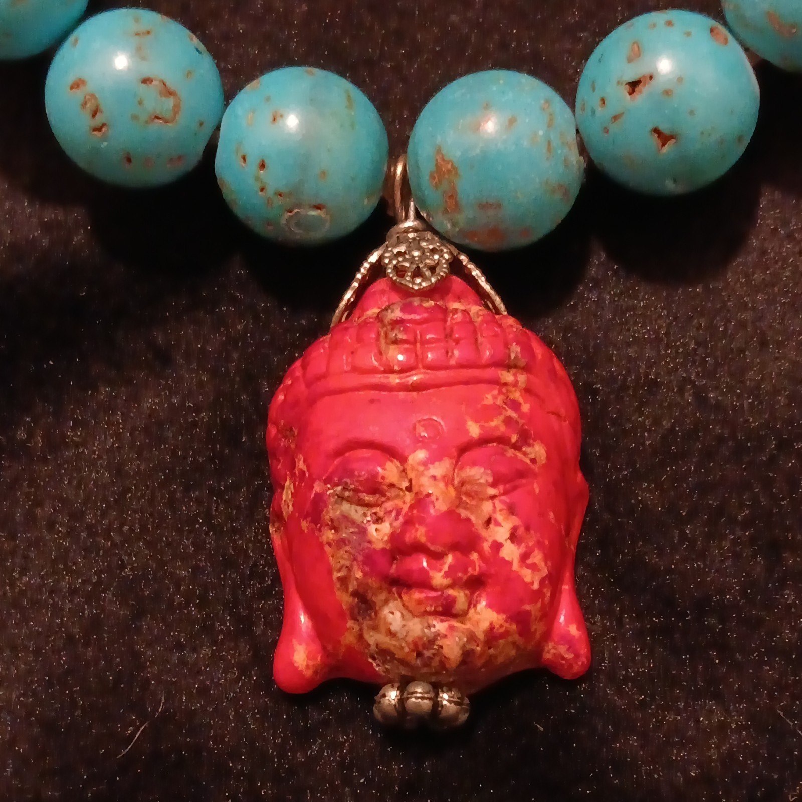Tibetan Turquoise & Red Buddha Head Stretch Bracelet (43g)
