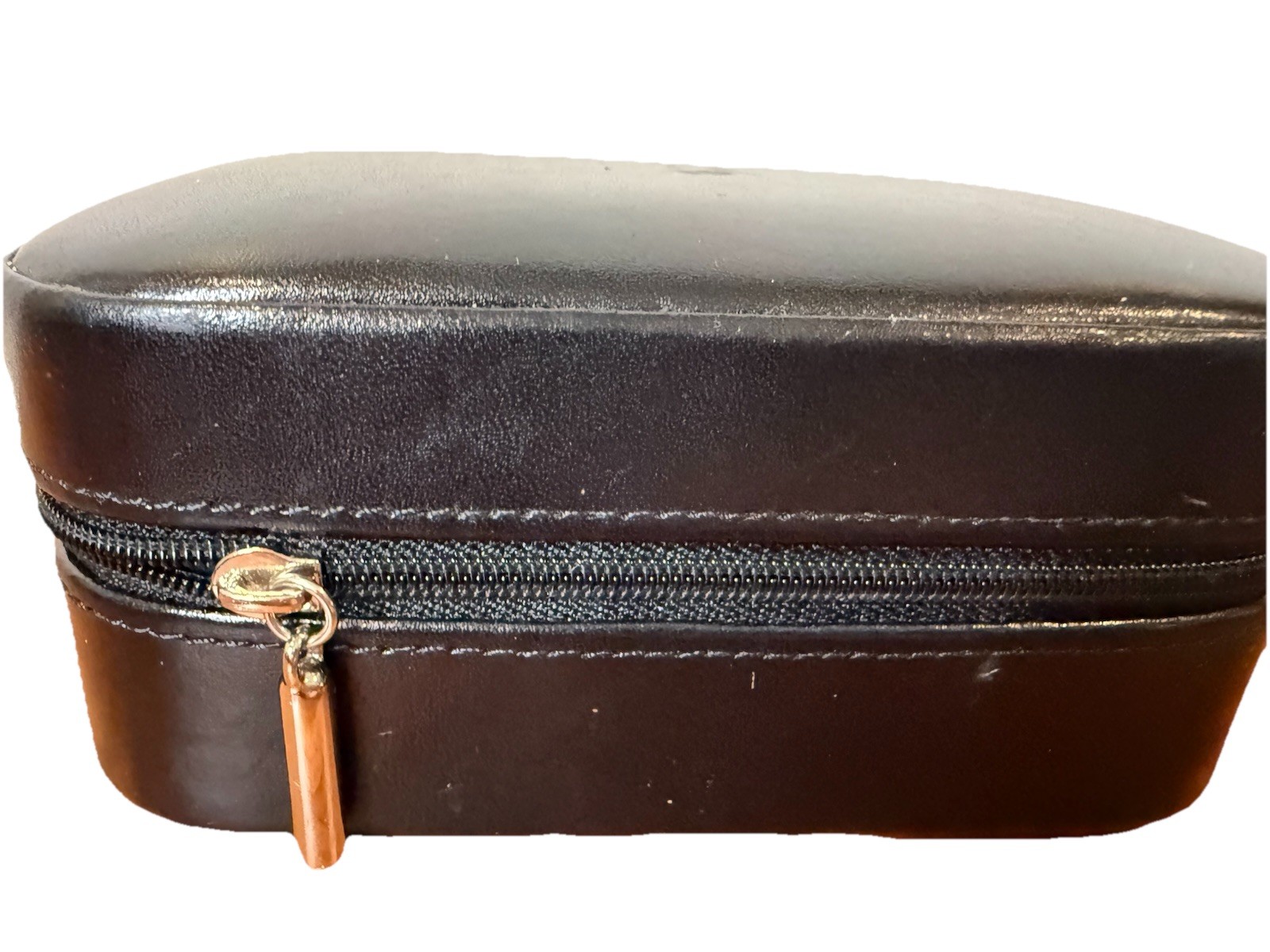 Black Travel Jewelry Case Faux Leather Zip. Velvet lining excellent condition.