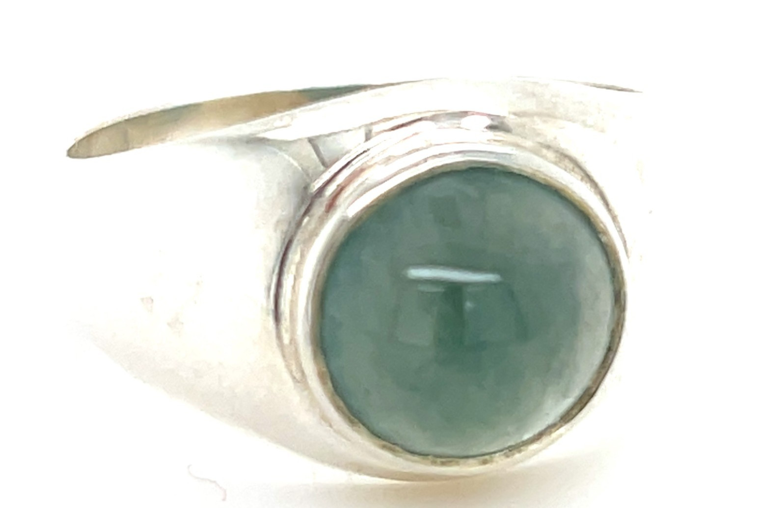 Type A Burmese Icy Water Green Jadeite Ring 32.7ct 925 Silver US13 Bold