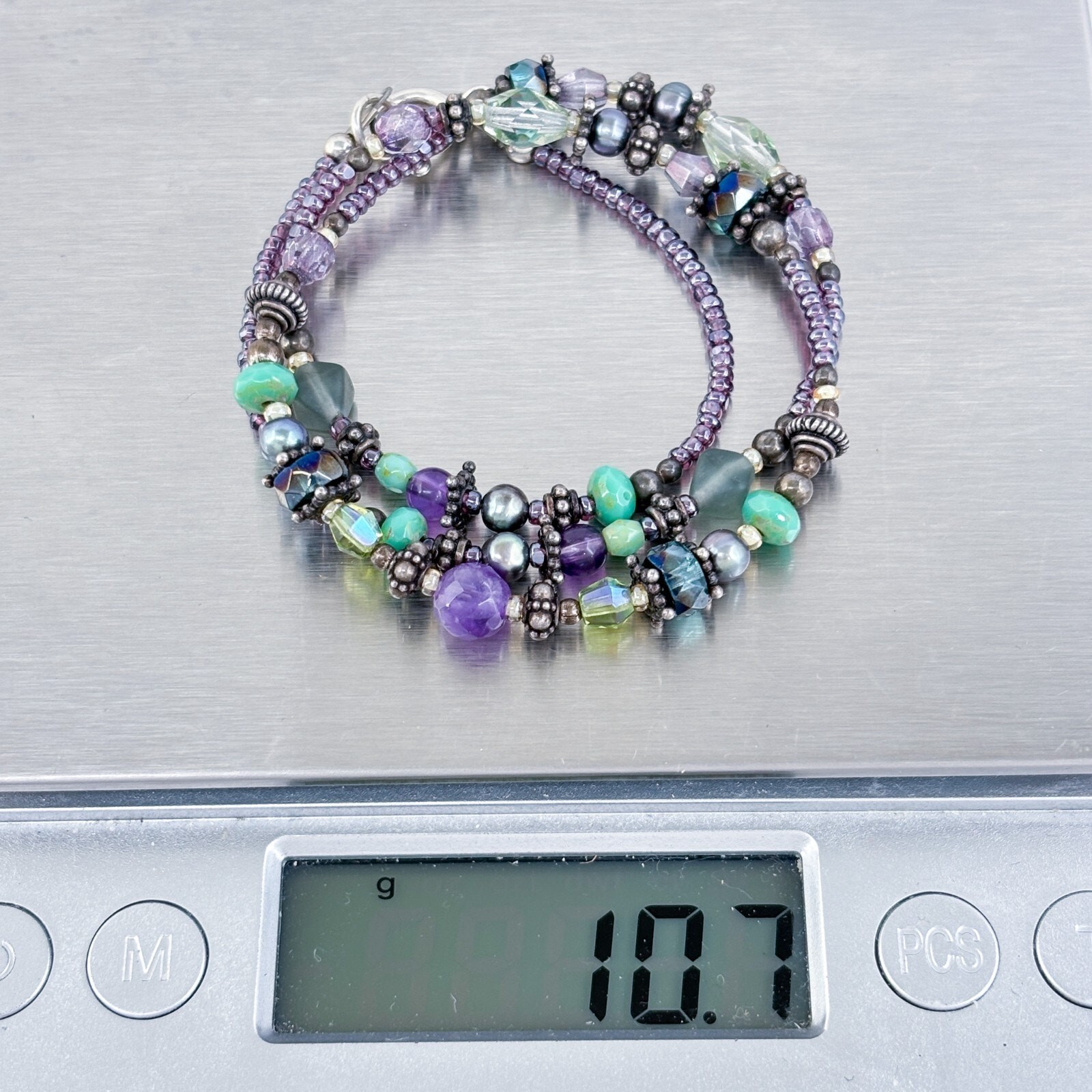 Vintage Sterling Silver 925 Multi-Gemstone Beaded Necklace 16.25″