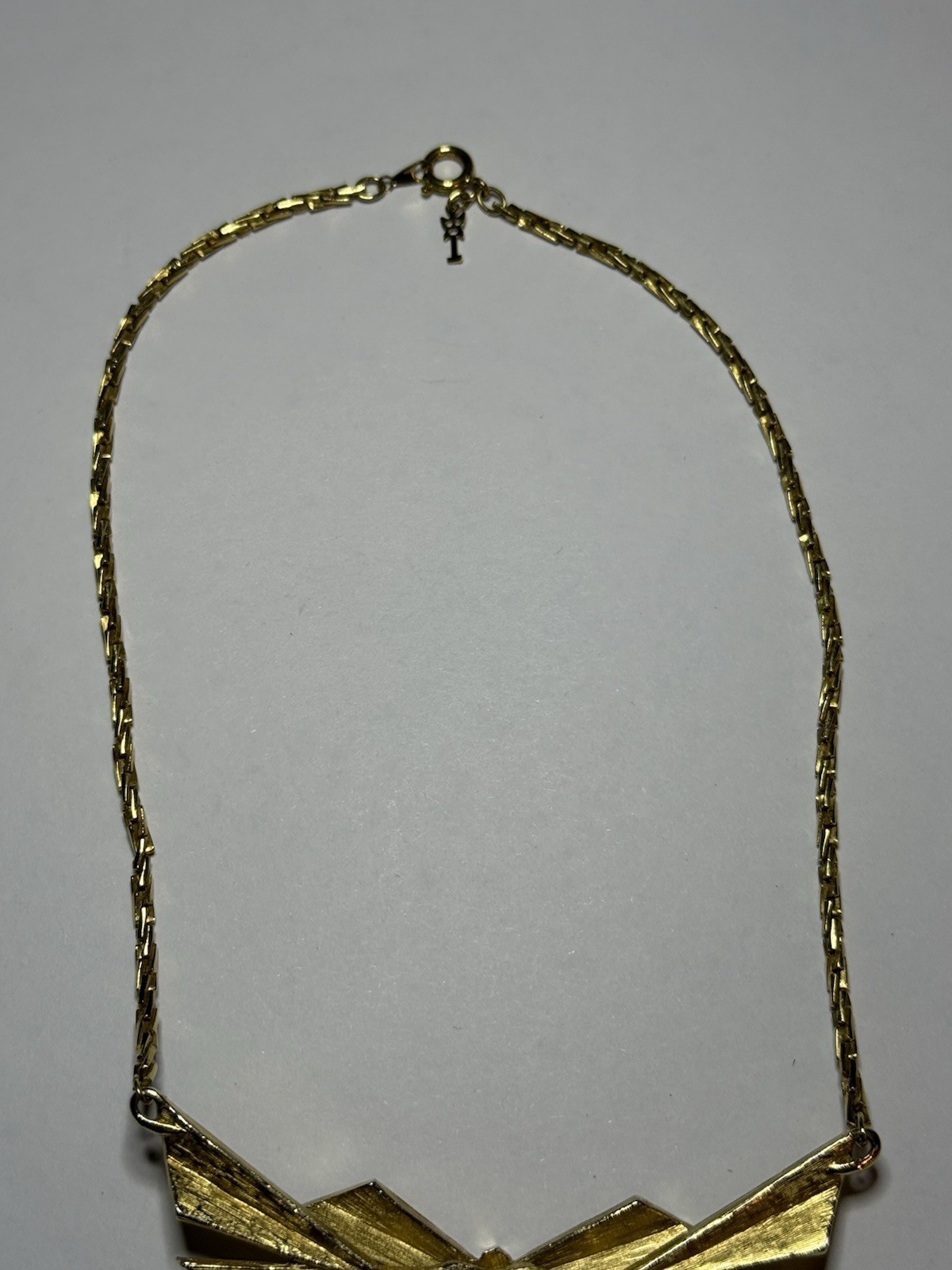 Vintage Crown Trifari Necklace 1950s Gold Tone Enamel Geometric Bib Collar MCM