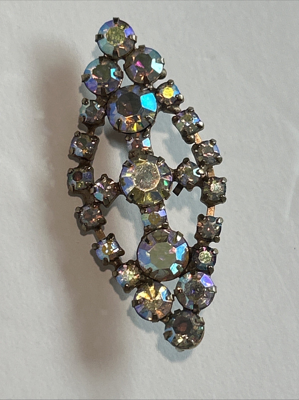 Coro Craft Rhinestone Brooch White Colorless Crystals Lapel Pin Vintage