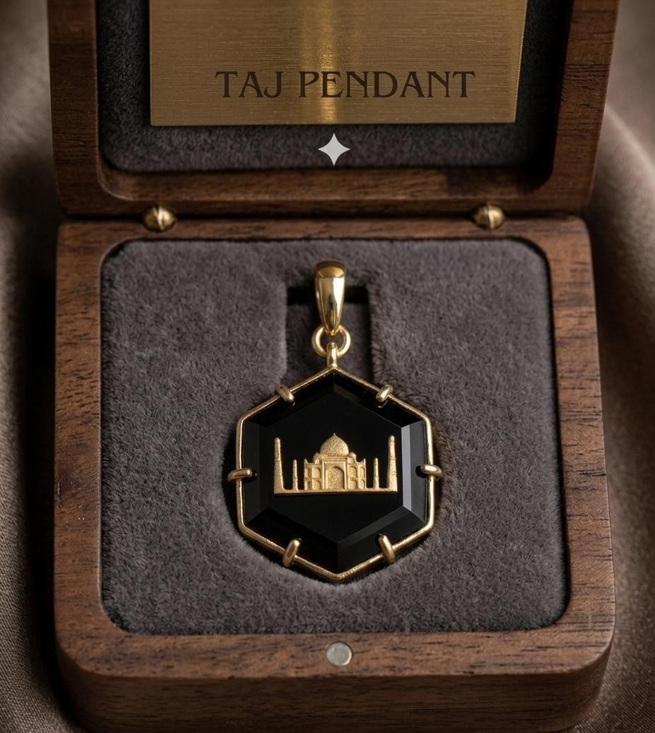 Natural Black Spinel Stone Taj mahal Pendant 925 sterling silver gold plated