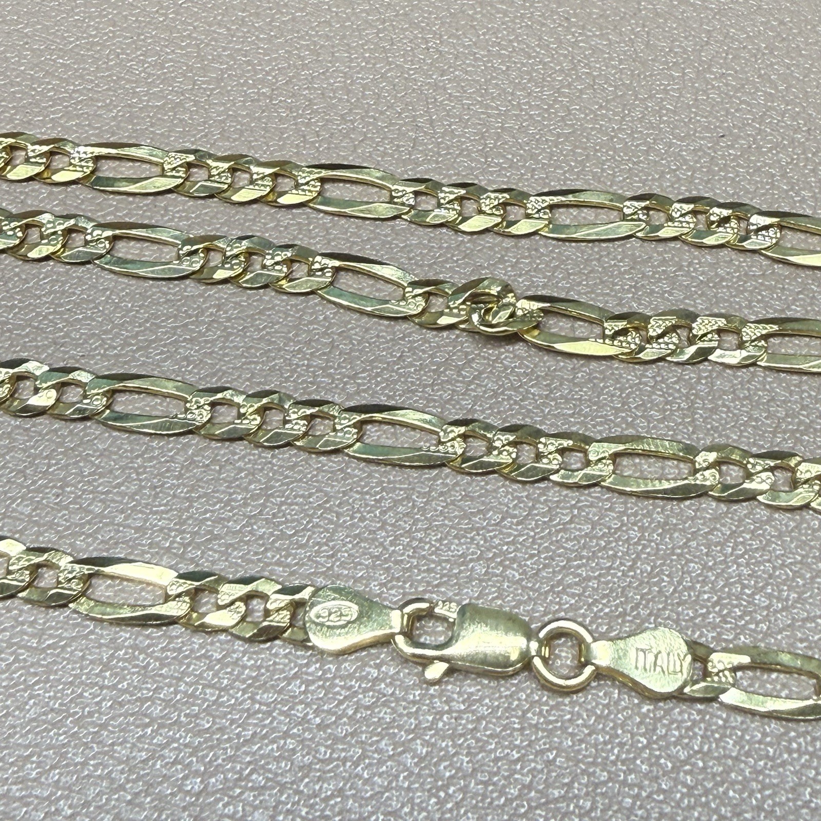 Gold Plated 925 Sterling Silver Diamond Cut Figaro Link Chain Necklace 26” 4mm