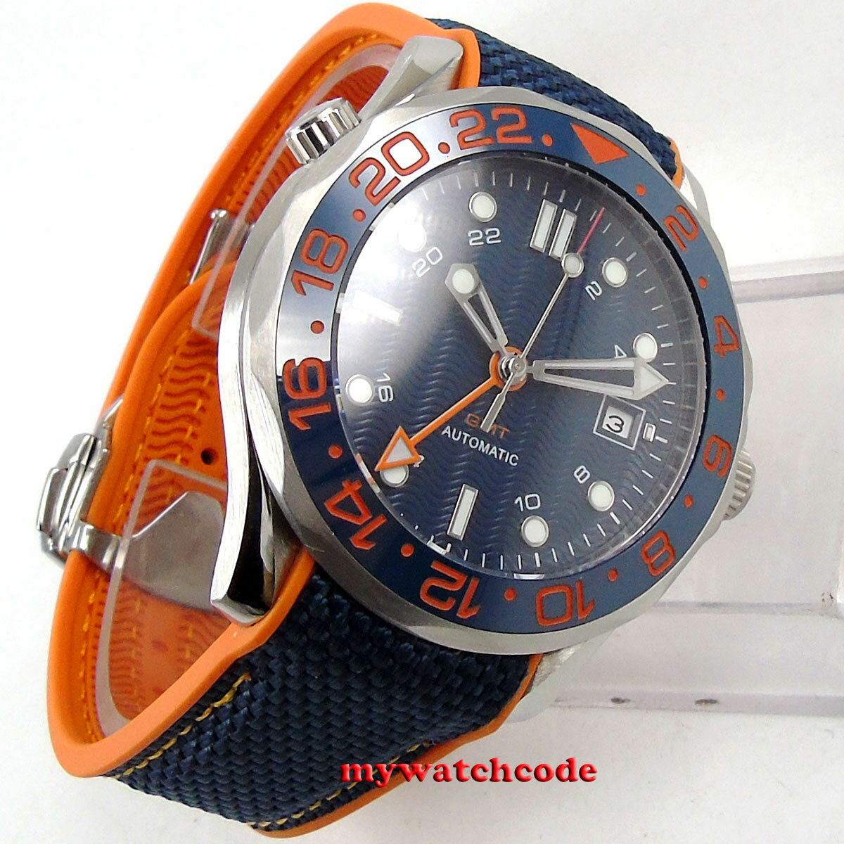 41mm bliger sterile navy blue dial GMT sapphire glass automatic mens watch B272