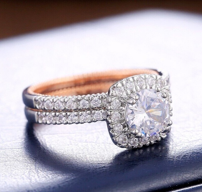 1.20Ct Round Cut Simulated Diamond Bridal Set Band Ring In 14K Rose Gold Plated