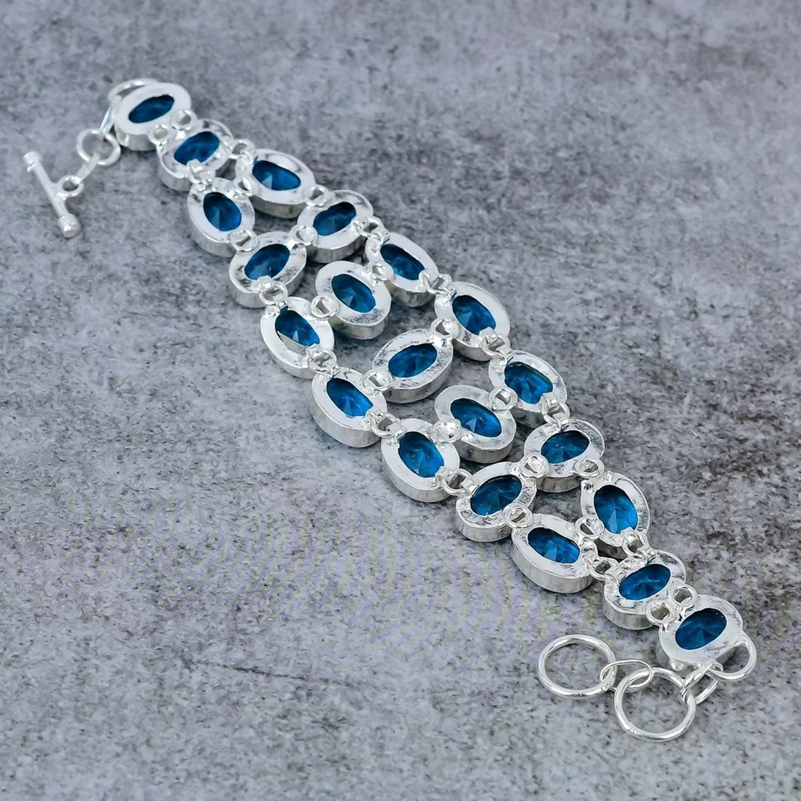 Faceted London Blue Topaz Gemstone 925 Sterling Silver Jewelry Bracelet 8″ L389
