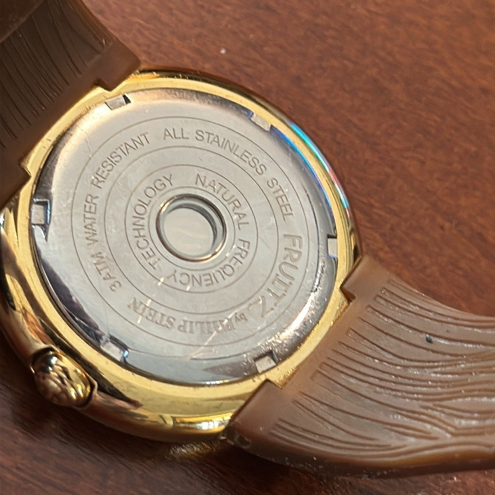 EUC Philip Stein Fruitz watch – blood orange with brown band – natural frequency