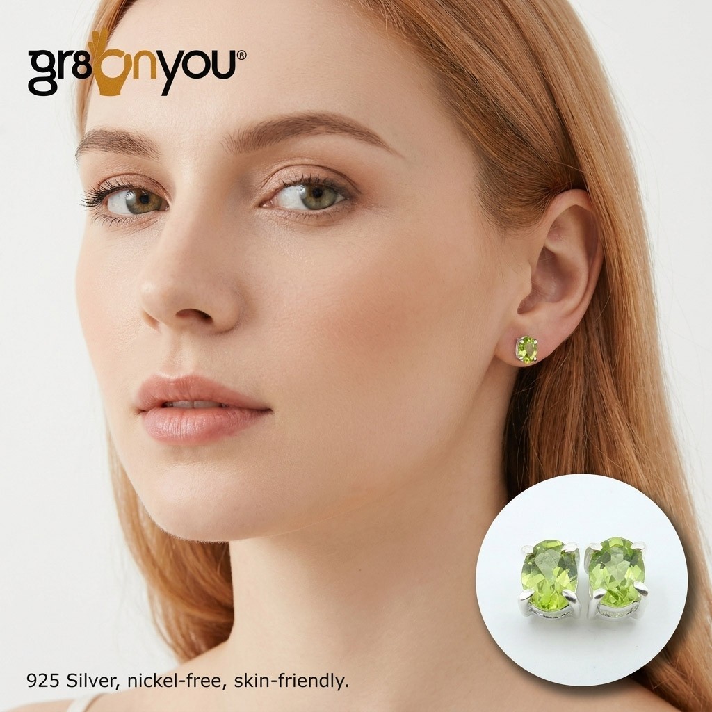 gr8onyou Hallmarked Silver Earrings with AAA Quality PERIDOT | Setting Design