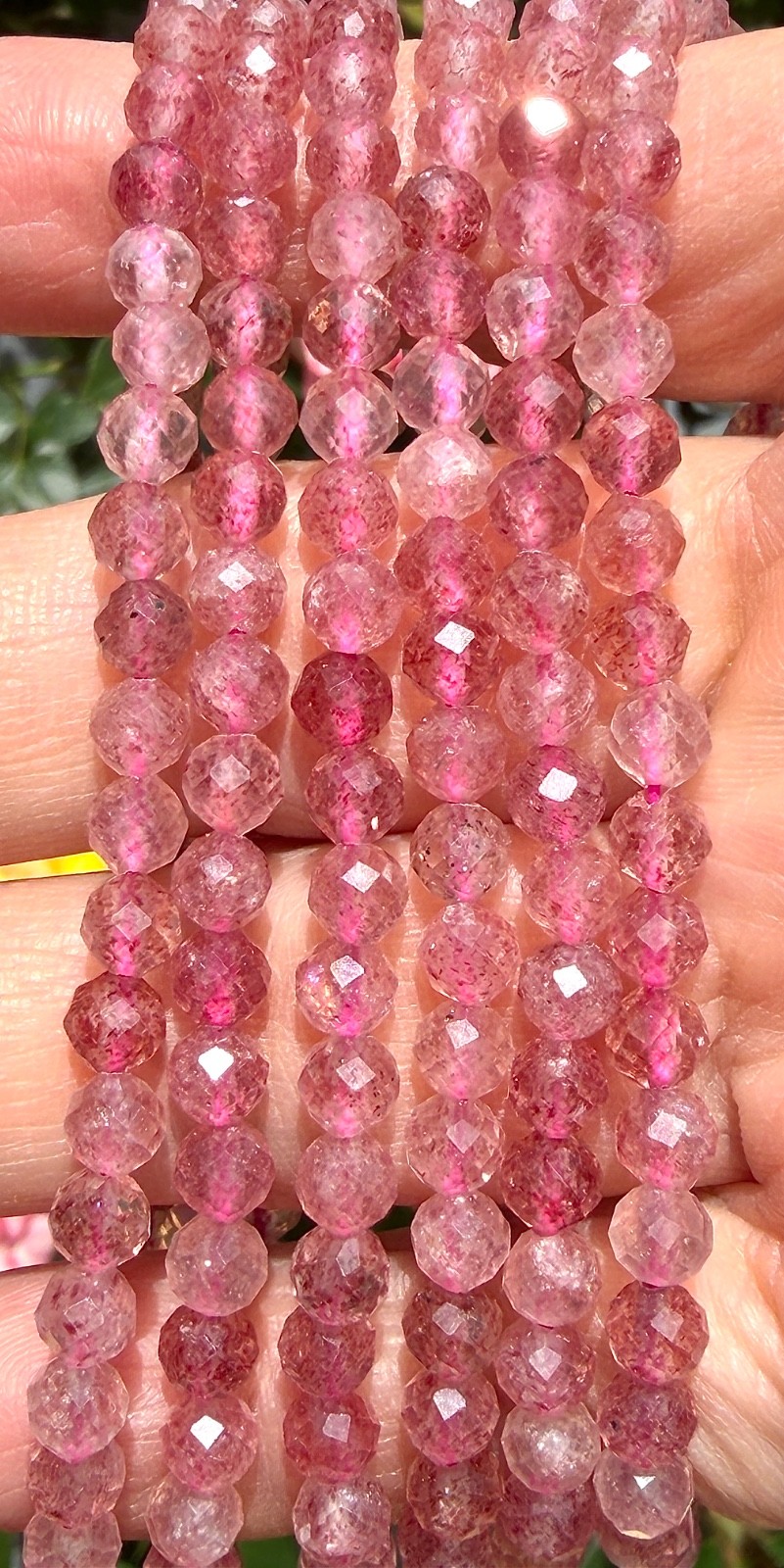 Wholesale 6 Pcs Natural Strawberry Quartz 4.7mm Faceted 7.5” Stretch Bracelet