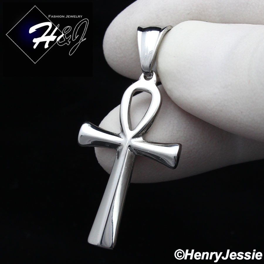 MEN WOMEN Stainless Steel Silver Plain Ankh Key Cross Charm Pendant*P112