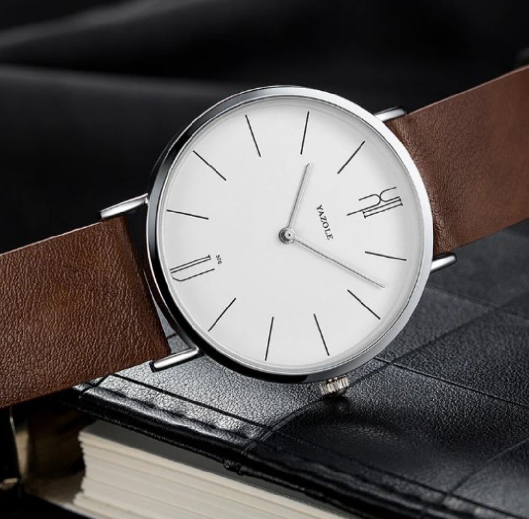 Yazole Watch Quartz Mens Casual Business Style wristwatch With leather band.