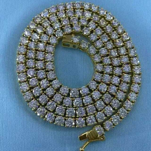 20CT Round Cut Created Diamond 18″ Tennis Necklace 14K Yellow Gold Finish 4MM