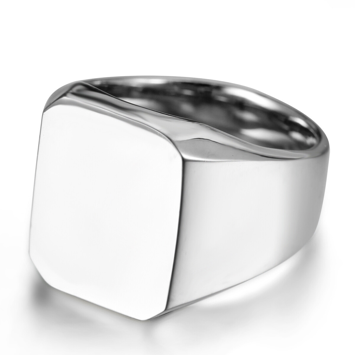 Polished Silver Stainless Steel Band Biker Men’s Signet Ring Size 8,9,10,11,12