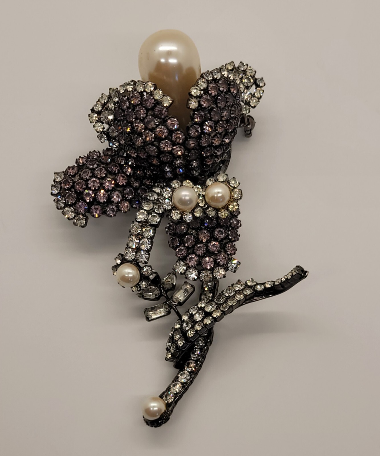 Lawrence Vrba Stunning Large Rhinestone Purple Flower Pin Brooch See Description