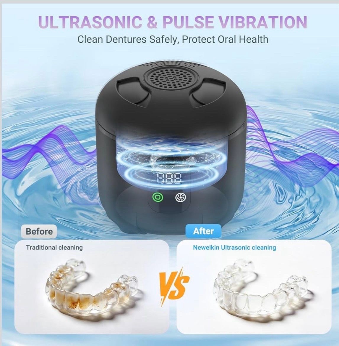 Ultrasonic Retainer Cleaner, 48kHz Denture Cleaner Machine