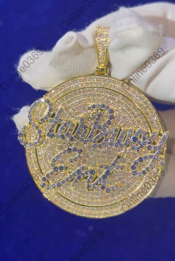 Men’s Rapper Jewelry Real Moissanite Customize Circle Name Pendant In 925 Silver