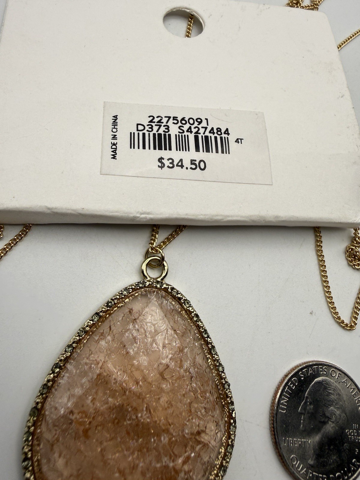 NWT Ann Taylor LOFT 34″ Crackled Pink Glass Pendant Necklace