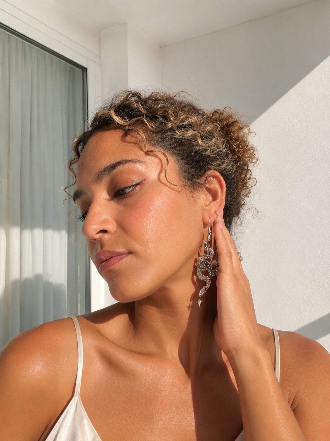 ✨ silver snake earrings celestial dangle stainless steel ✨ Waterproof