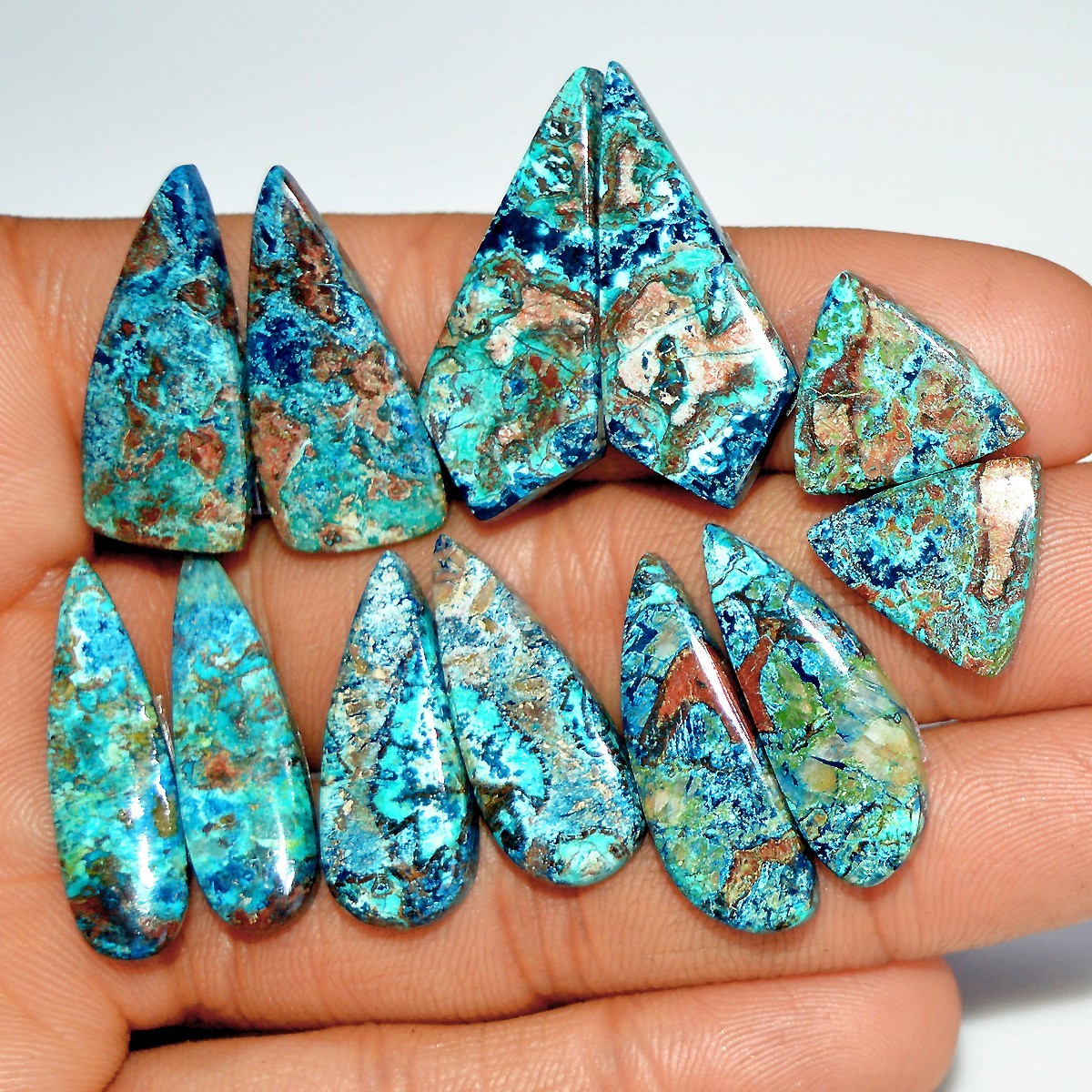 6 Pairs 105Ct Natural Azurite Shattuckite Gemstone Pair Lot 30×12 14x12mm #17971