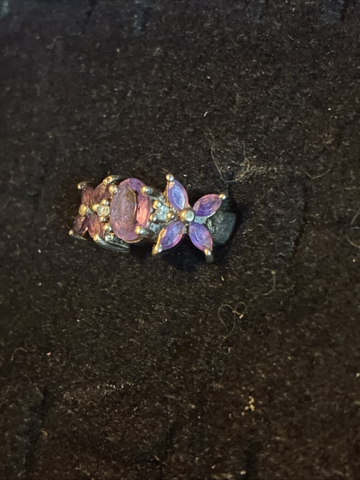 SS 925 Tanzanite/CZ Flower Ring Sz 6.5 QJ Stamp