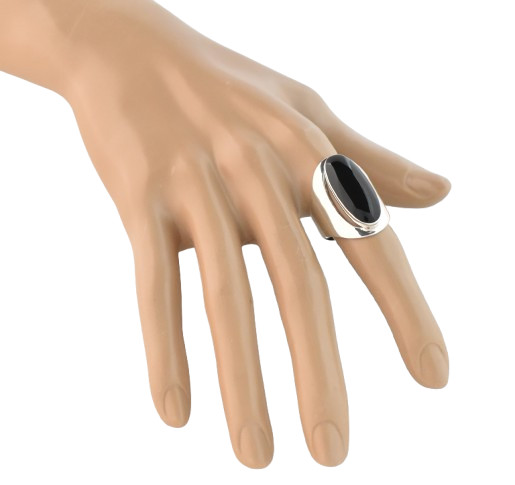 Oval Shaped Black Onyx Ring 925 Sterling Silver Large Statement Natural Gemstone