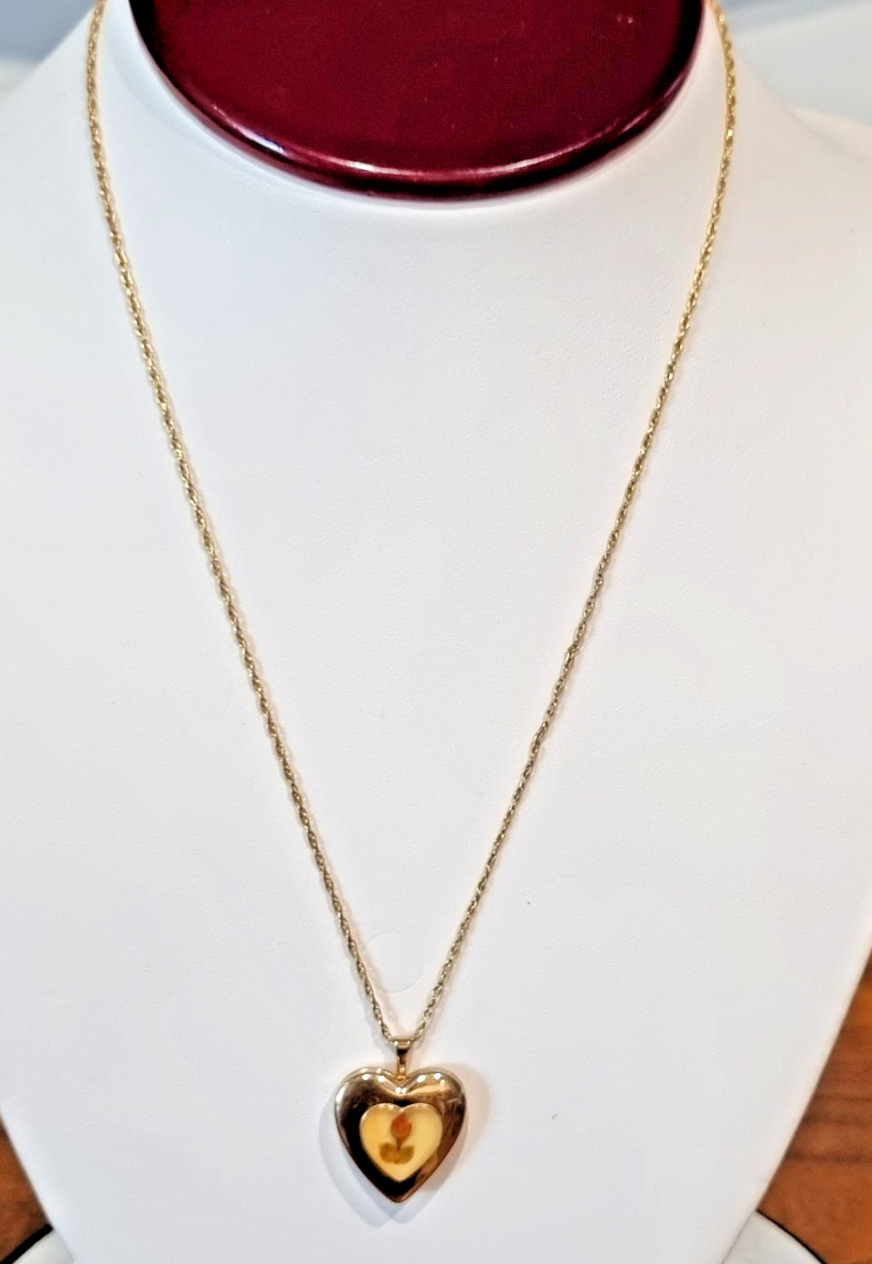 Vintage 14K GF Real Rosebud Heart Locket PPC USA 12K GF Chain 1960-70s See Video