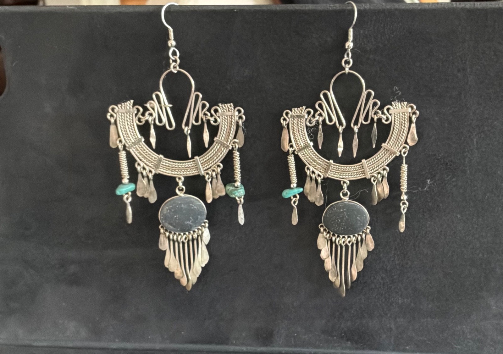 SILVER AND TURQUOISE EARRINGS! Chandelier with beautiful details!