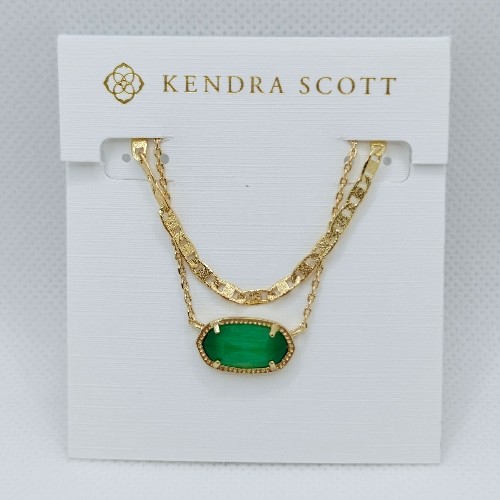 Kendra Scott Elisa Multi Strand Gold Pendant Necklace In Green Cat’s Eye