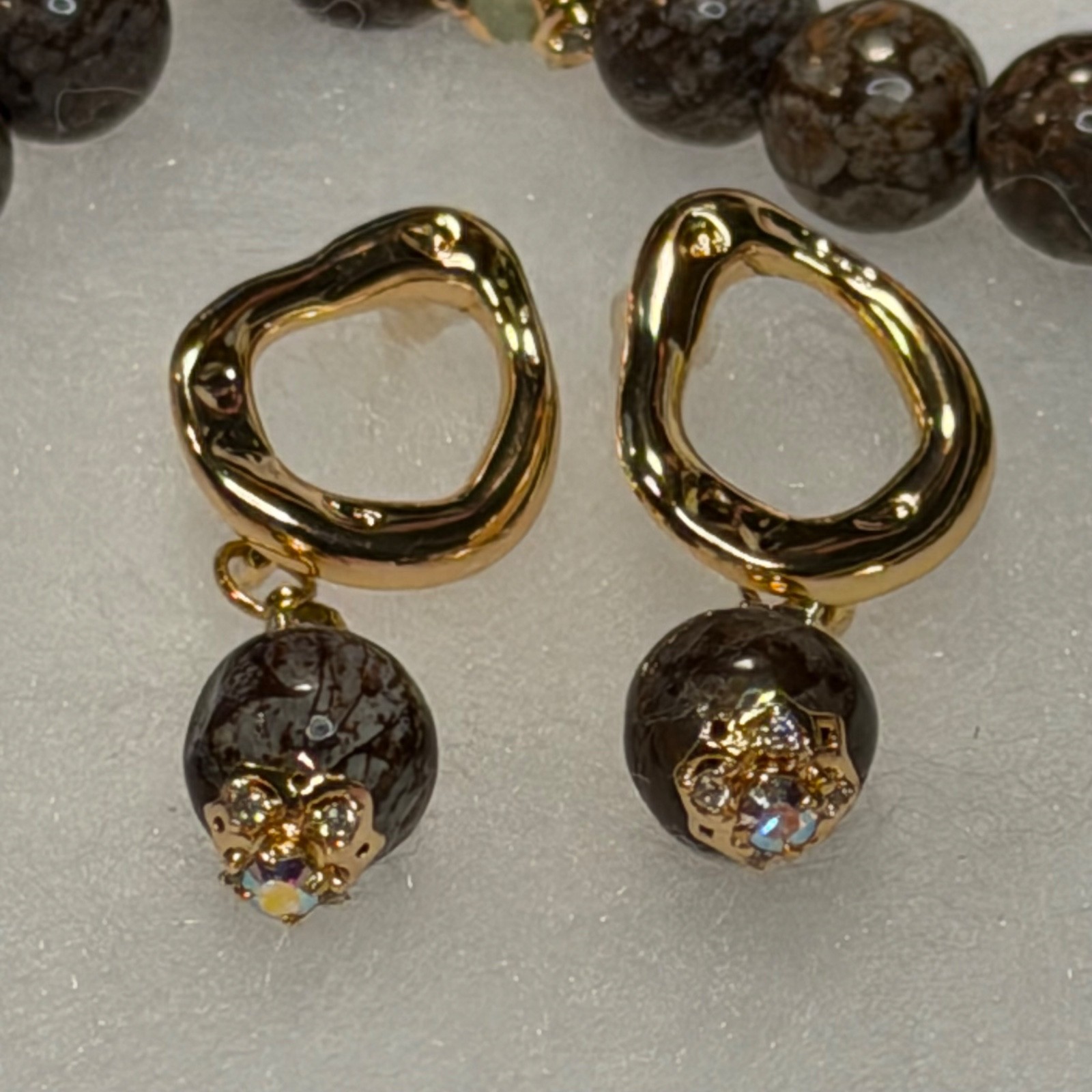 CHERRY CREEK JASPER PENDANT MOOKAITE MOON NECKLACE 18 K GF EARRINGS