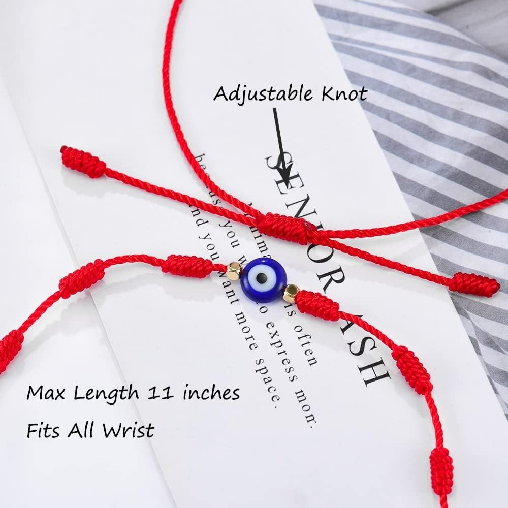 Protective 7 Knot Lucky Evil Eye Bracelet – Adjustable Red String for All Ages